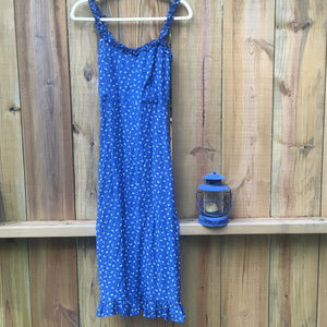 NWT LULUS BLUE FLORAL PRINT RUFFLED MIDI DRESS